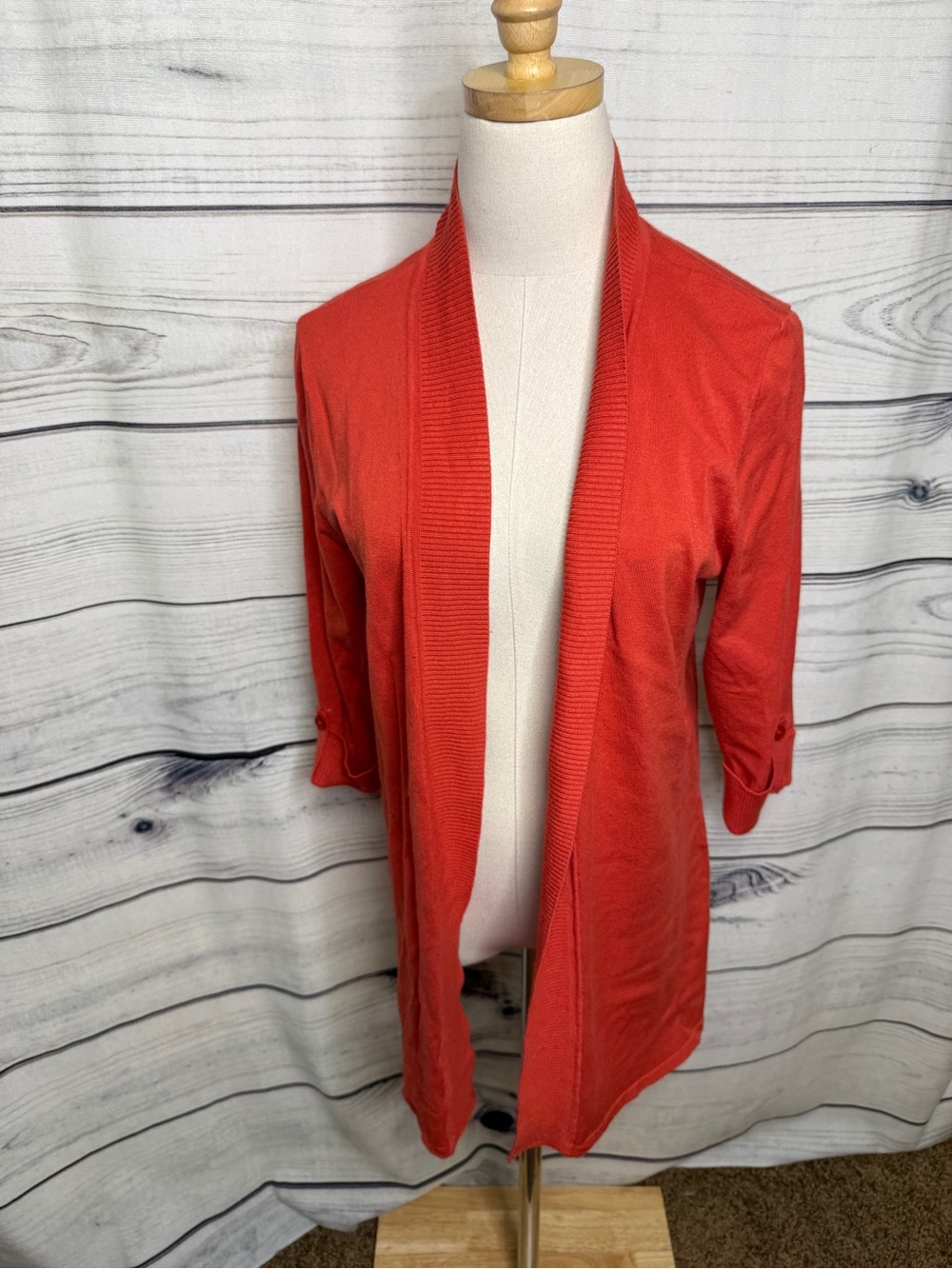 Laura Ashley Open-Front Cardigan in Bright Orange